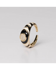 Anillo acero esmalte dorado Negro Bere Anillo acero esmalte dorado Negro Bere