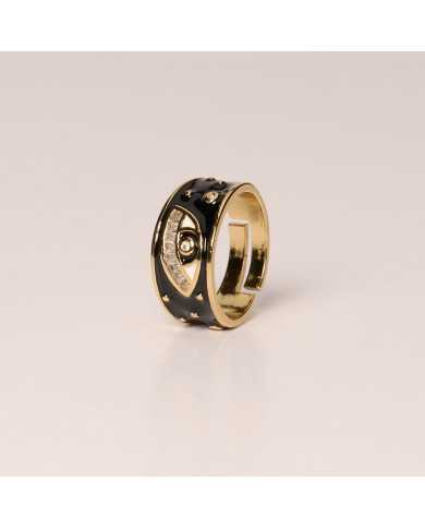 Anillo acero esmalte dorado negro Eye Black