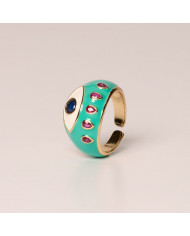Anillo acero esmalte verde ojo Lorena
