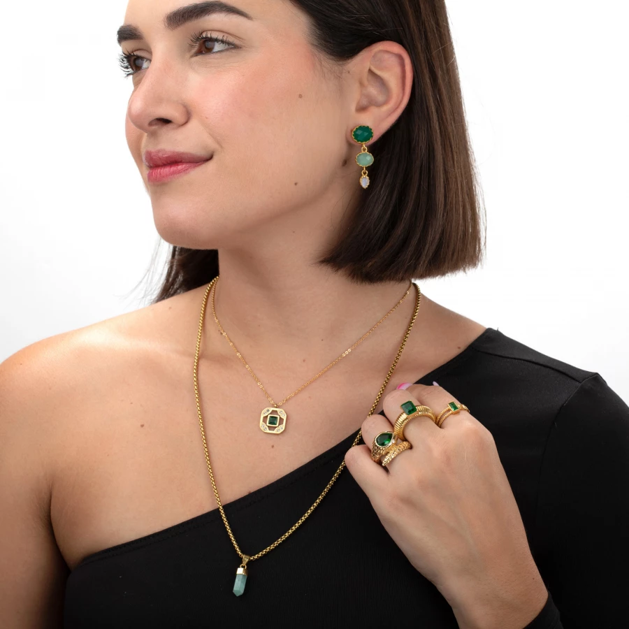 Anillo acero dorado Agatha