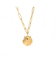 Collar acero dorado León