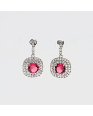 Pendientes acero plateado circonitas rosa Yoer