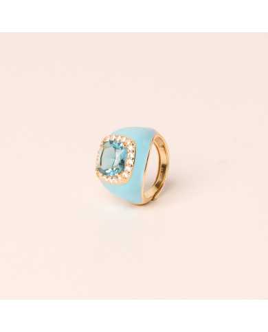 Anillo plata baño oro esmalado turquesa circonitas Choe