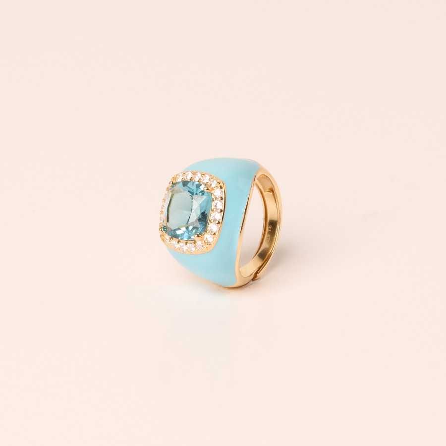 Anillo plata baño oro esmalado turquesa circonitas Choe