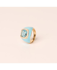 Anillo plata baño oro esmalado turquesa circonitas Choe
