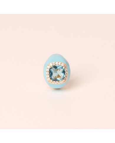 Anillo plata baño oro esmalado turquesa circonitas Choe