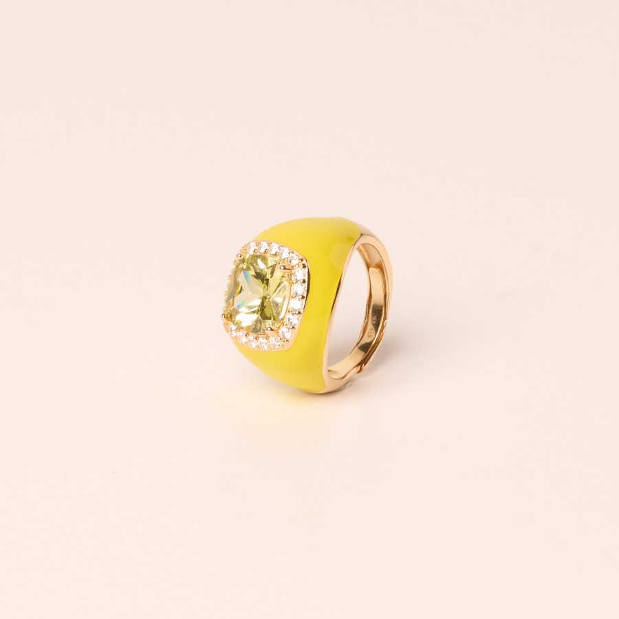 Anillo plata baño oro esmaltado amarillo circonitas Choe