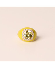 Anillo plata baño oro esmaltado amarillo circonitas Choe