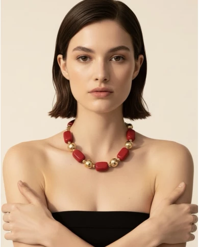 Collar Linda rojo y dorado