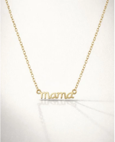 Cadena dorada fina con la palabra "Mamá"