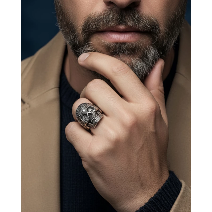 Anillo acero plateado Calavera chico