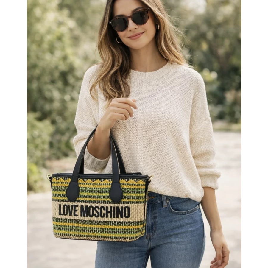 Bolso Love Moschino Straw amarillo