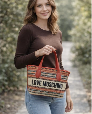 Bolso Love Moschino straw rojo