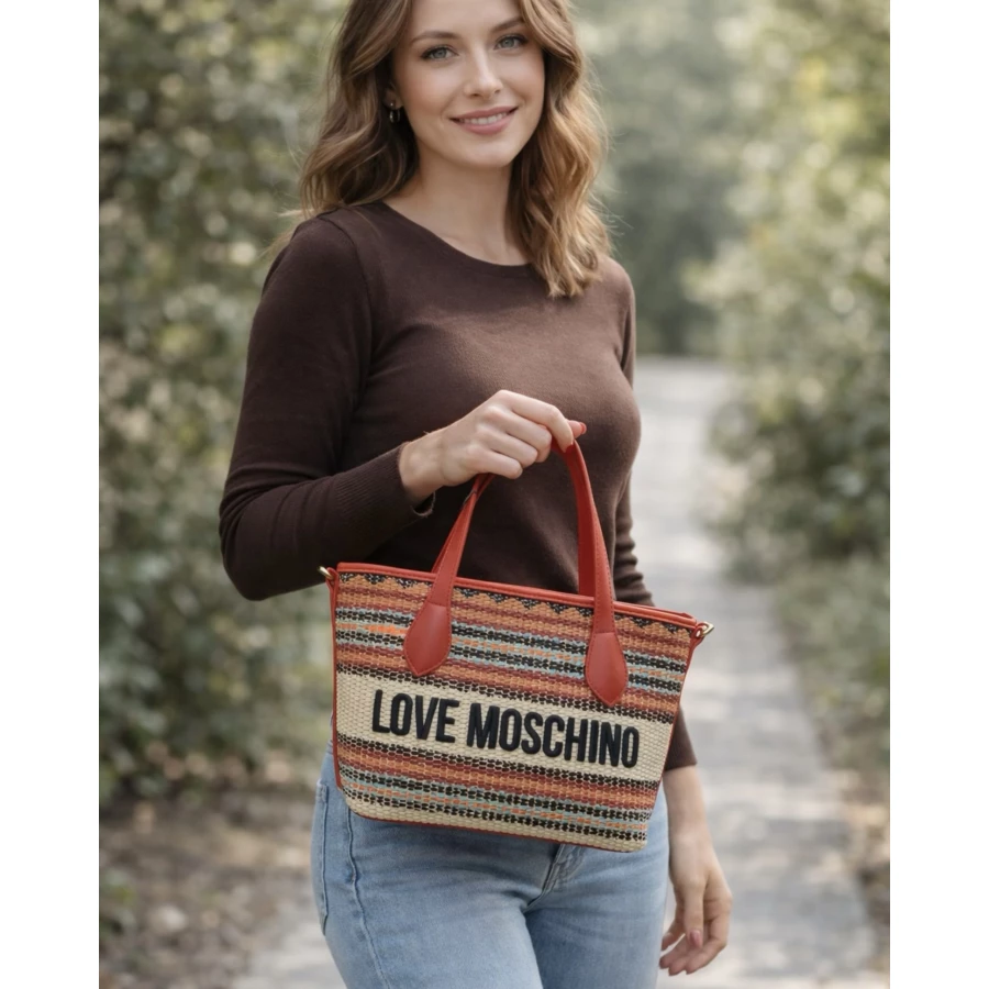 Bolso Love Moschino straw rojo