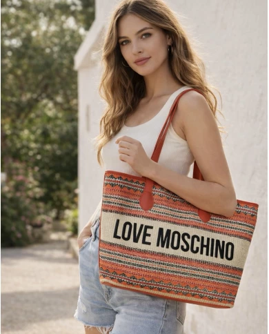 Bolso Love Moschino straw rojo grande