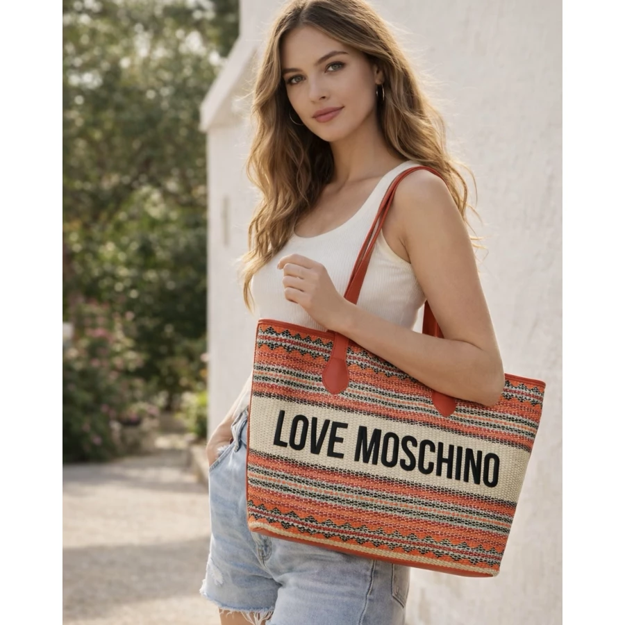 Bolso Love Moschino straw rojo grande