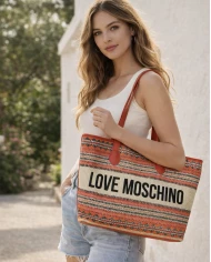 Bolso Love Moschino straw rojo grande