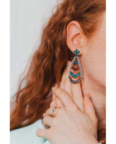 Pendientes acero plateado circonitas colores Jerol