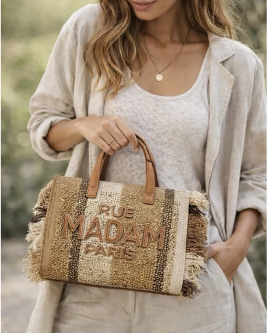 Bolso Rue Madam Casablanca Mini Tote Stripes Brown