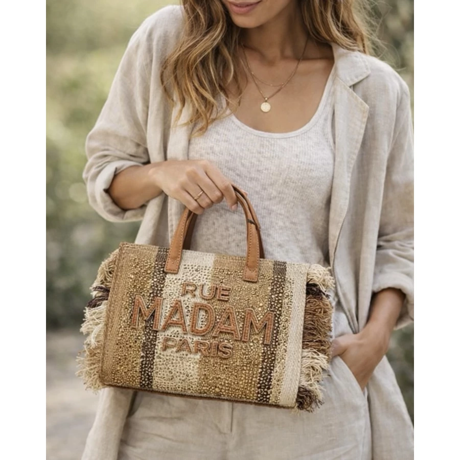 Bolso Rue Madam Casablanca Mini Tote Stripes Brown