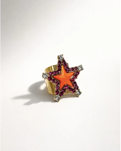 Anillo Star fucsia y naranja