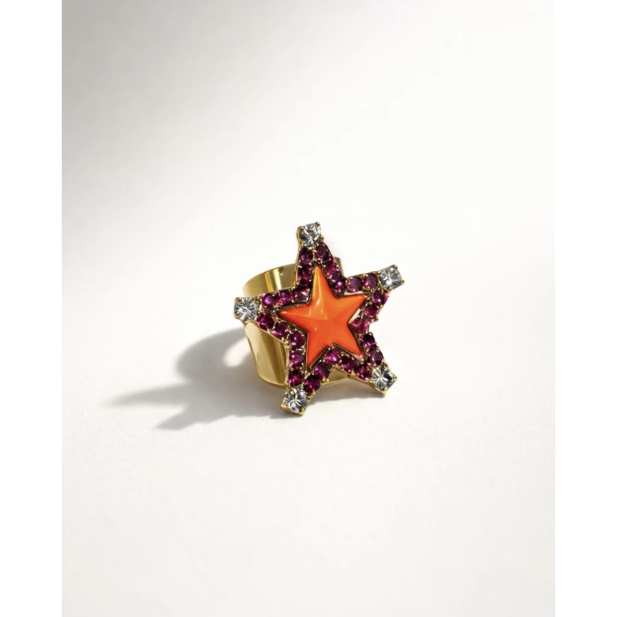 Anillo Star fucsia y naranja
