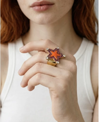 Anillo Star fucsia y naranja