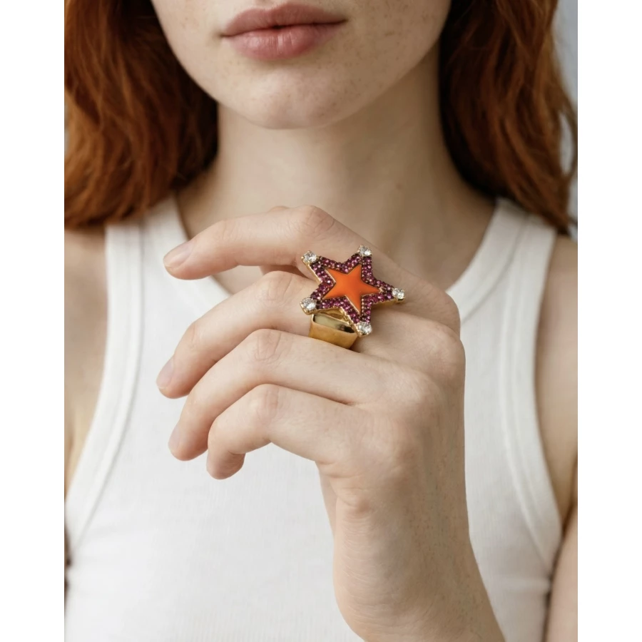 Anillo Star fucsia y naranja