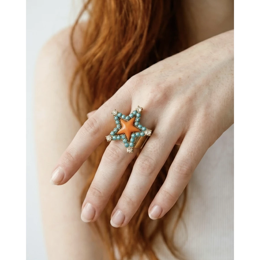 Anillo Star turquesa y naranja