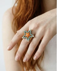 Anillo Star turquesa y naranja