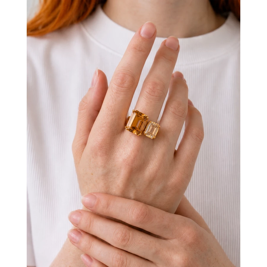 Anillo Doble Gemma Gold — diseño ajustable con piedras facetadas Anillo Doble Gemma Gold — diseño ajustable con piedras facetadas