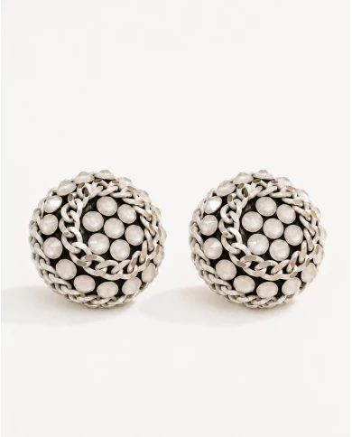 Pendientes Perla Orbital Silver — diseño esférico con brillo nacarado