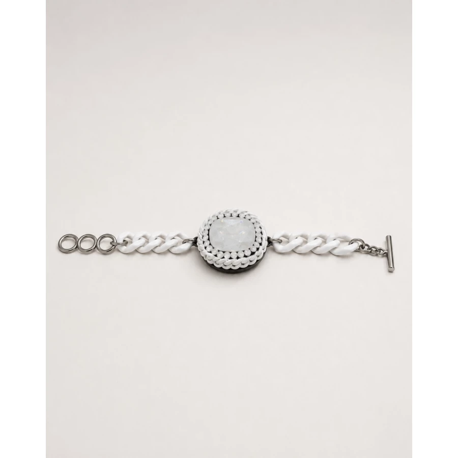 Brazalete White Stone — elegancia atemporal en blanco y plata Brazalete White Stone — elegancia atemporal en blanco y plata