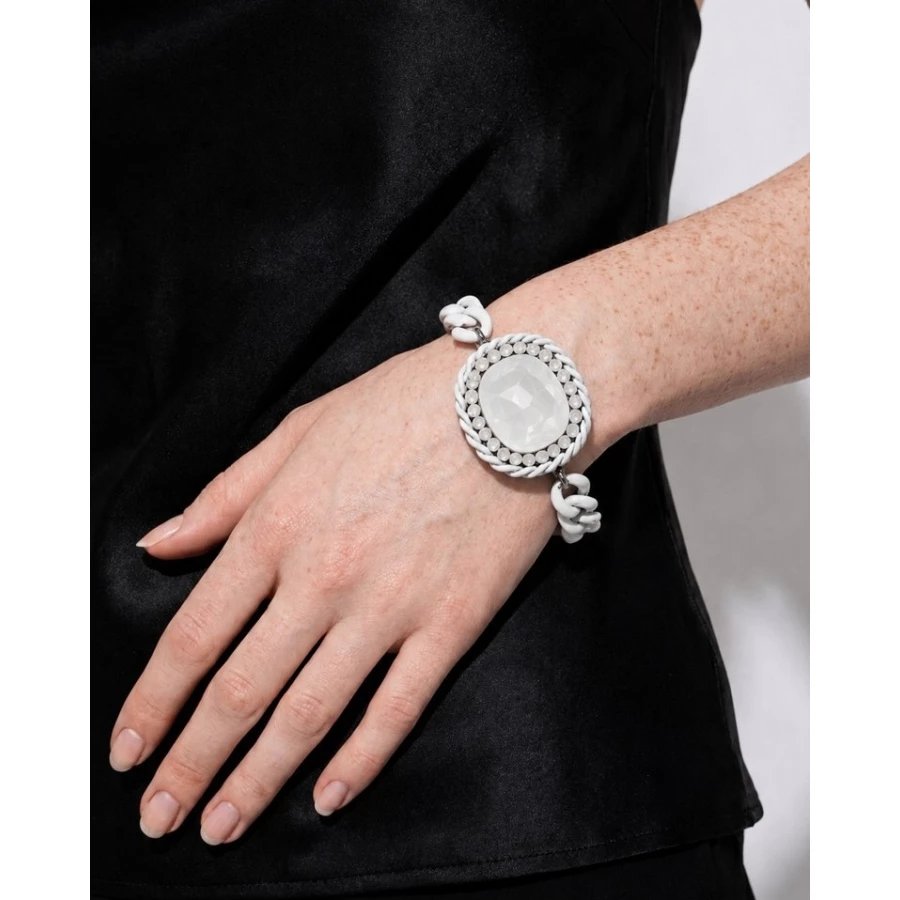 Brazalete White Stone — elegancia atemporal en blanco y plata Brazalete White Stone — elegancia atemporal en blanco y plata