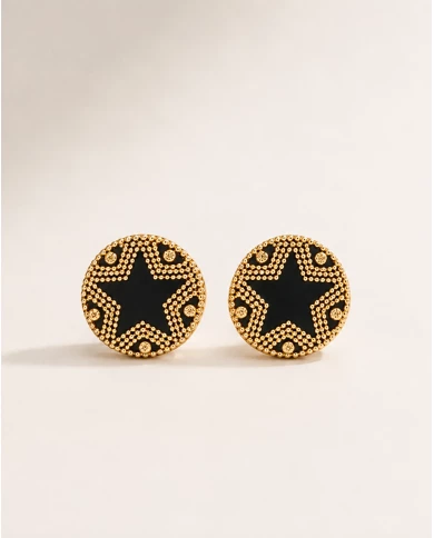 Pendientes Black Star — diseño geométrico en dorado y negro