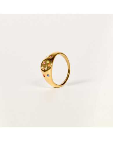 Anillo acero dorado circonitas Mairon