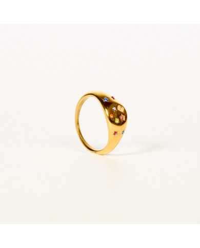 Anillo acero dorado circonitas Mairon